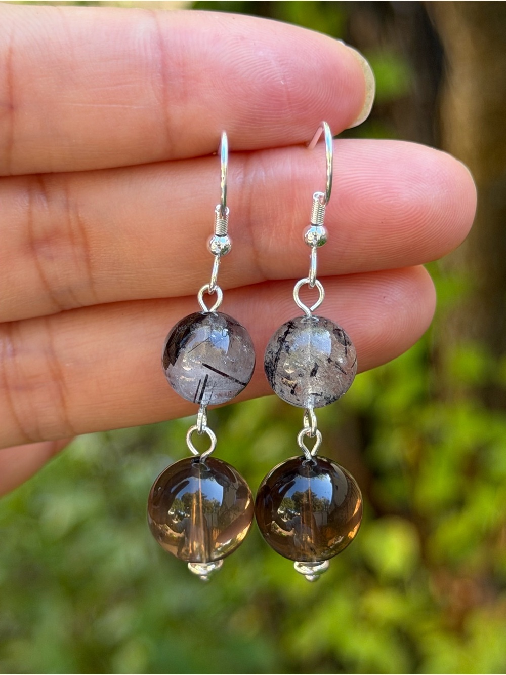 Handmade Smoky Quartz Drop Earrings - Brown and Gray Beads Palo